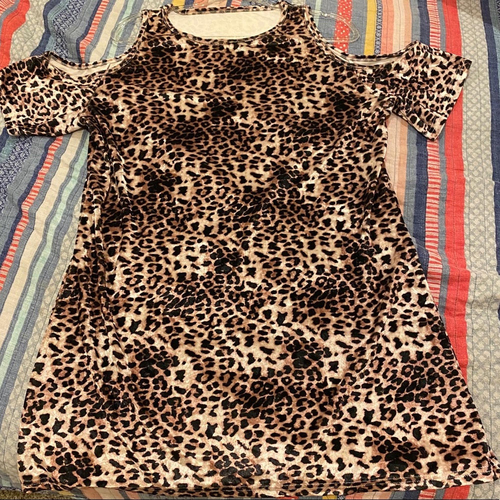 Crazy Train Leopard  XL Velvet Cold Shoulder Dress